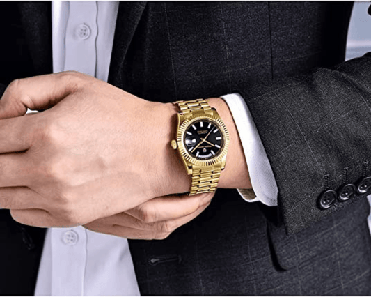 Pagani Design PD-1752 Presidential Day-Date Homage Automatic Movement (ST-16) | Stainless Steel Dial Men's 36 MM Watch | Black Dial - Golden