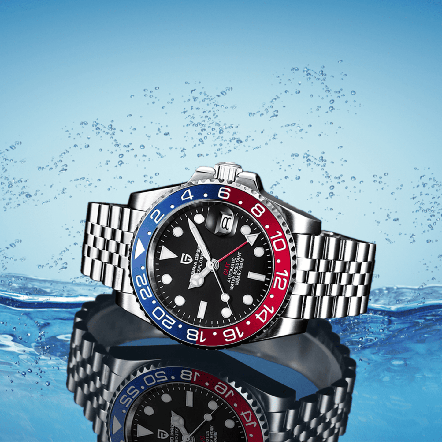 Pagani Design PD-1662 Seiko NH34 Movement equipped with AR AF Anti-Radiation Coating Automatic Watch Stainless Steel Men's (Pepsi - Jubilee Bracelet)