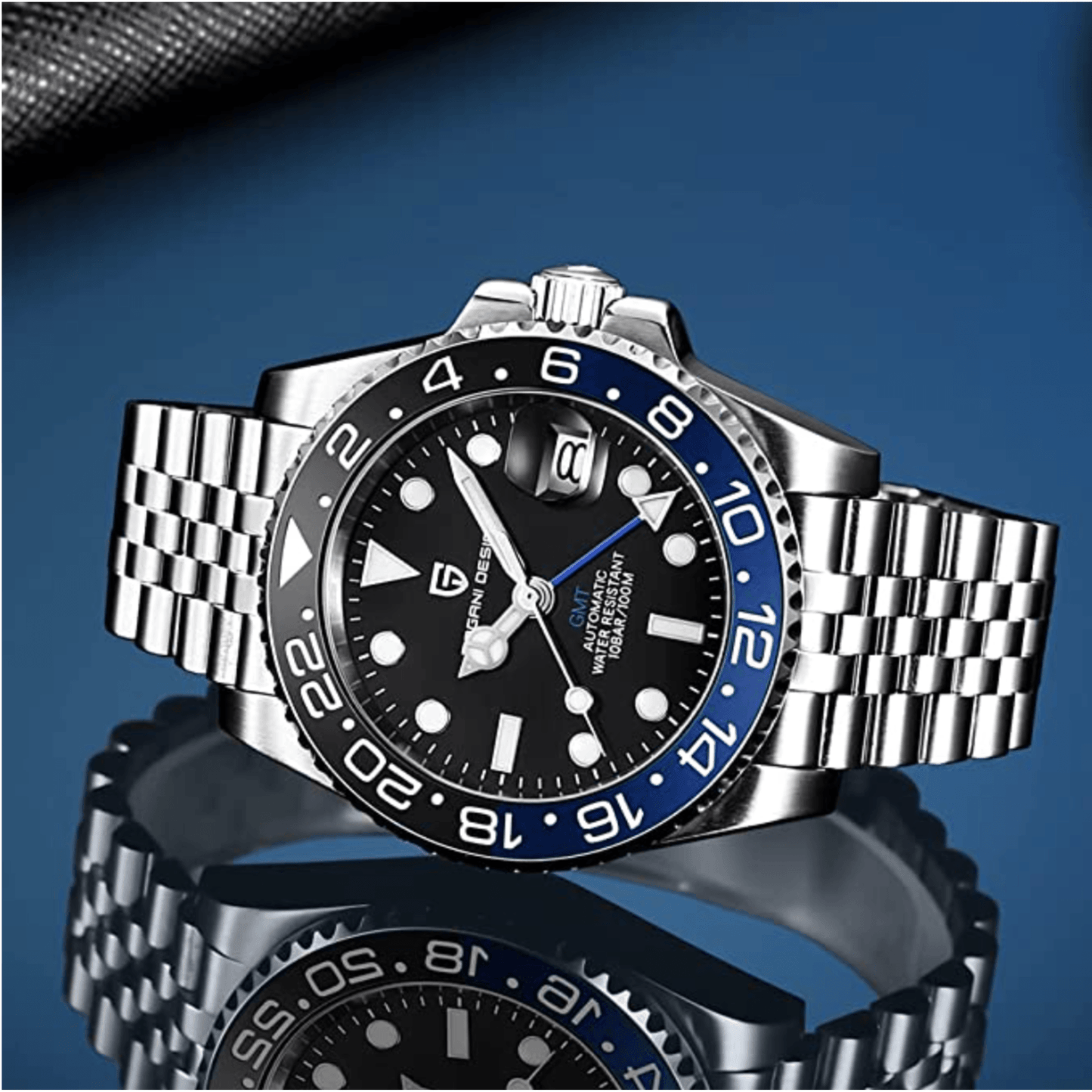 Pagani Design PD-1662 Seiko NH34 Movement equipped with AR AF Anti-Radiation Coating Automatic Watch Stainless Steel Men's (Batman - Jubilee Bracelet)